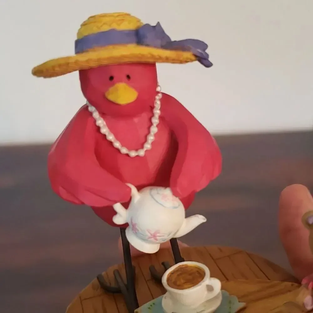 Vintage RUSS Red Bird Tea Party Resin Decor 
